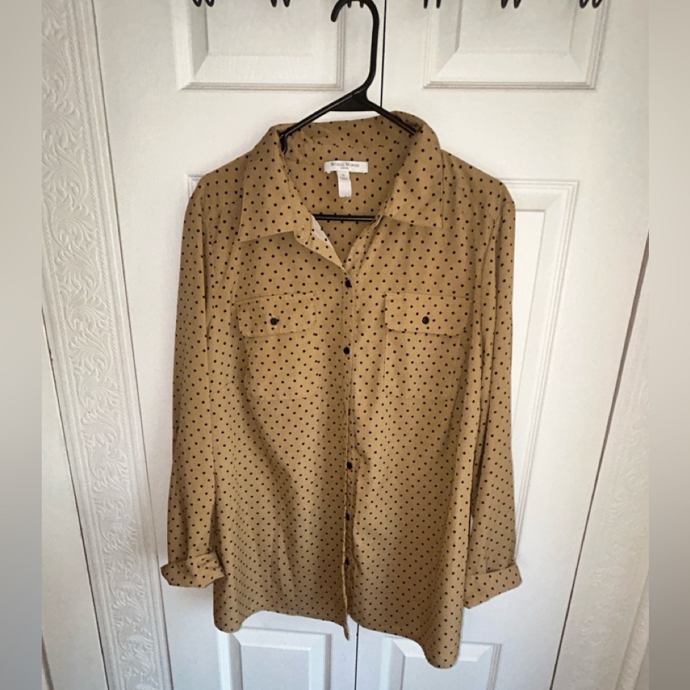 Studio Works Tan and Black Polka Dot Shirt